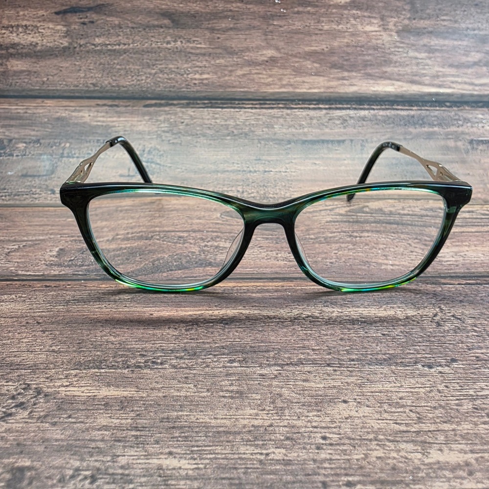 Marchon NYC Green Marble Cat Eye Eyeglass Silver Metal Temples 52-15-140 M 2297